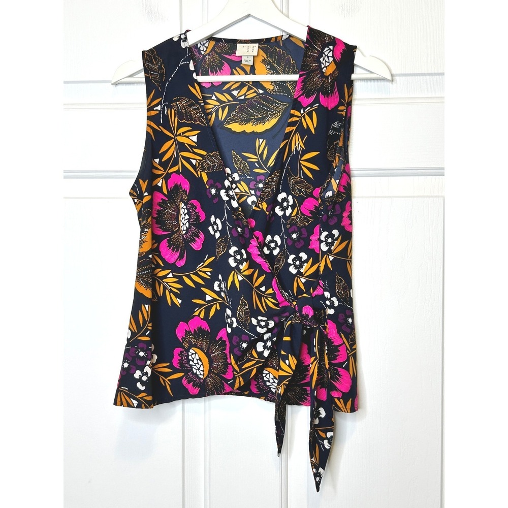 A New Day Floral Sleeveless Wrap Blouse Small